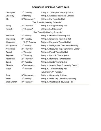 TOWNSHIP MEETING DATES 2012 - Marquette County