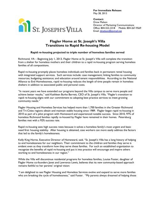 Flagler Home Transitions to Rapid Re-Housing ... - St. Josephs Villa