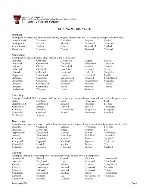 strong verbs list for essays