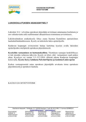 LUKIOKOULUTUKSEN ASIAKASKYSELY Lukiolain 16 ... - Kauhava