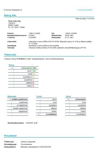 Rating Alfa / Y-tunnus:0123... - Suomen Asiakastieto Oy