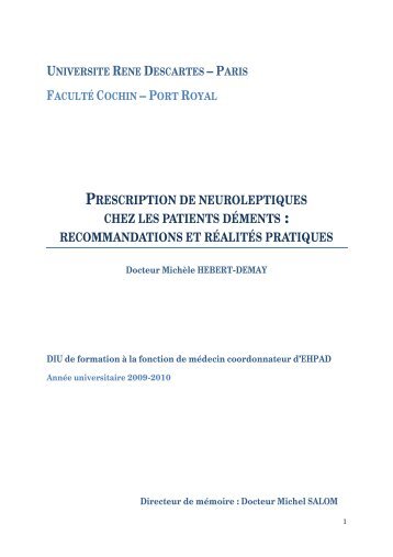 Prescription de neuroleptiques chez les patients dÃ©ments - EHPAD