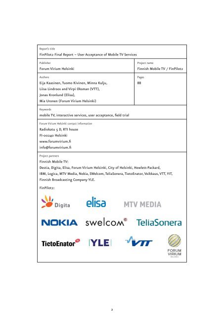 FinPilot2 Final Report â User Acceptance of Mobile TV Services ...