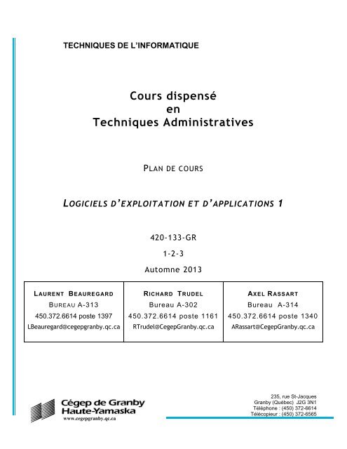 Plan de cours 420-133-A-2010 - du CÃ©gep de Granby