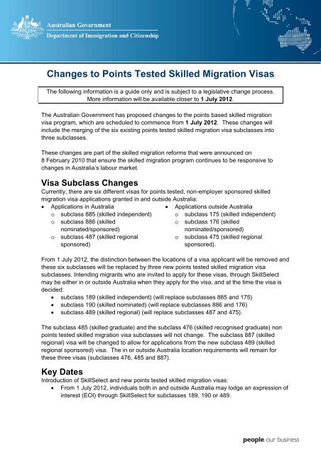 Changes to Points Tested Skilled Visas (PDF)