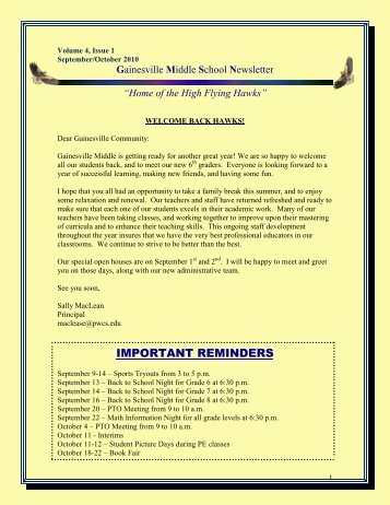 Gainesville Middle School Newsletter âHome of the High Flying ...