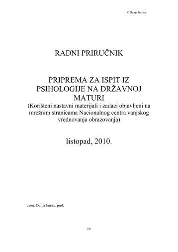 RADNI PRIRUÄNIK PRIPREMA ZA ISPIT IZ PSIHOLOGIJE NA ...