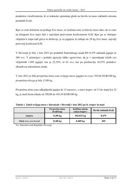 OvÄje meso 2012 - Agencija RS za kmetijske trge in razvoj podeÅ¾elja