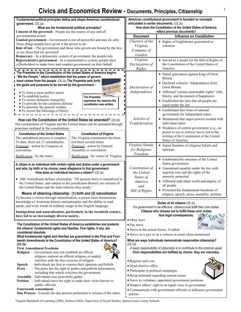 Civics and Economics Review - Documents, Principles, Citizenship