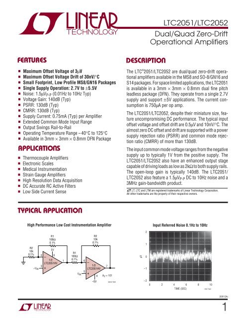 LTC2051/LTC2052 Dual/Quad Zero-Drift Operational Amplifiers ...