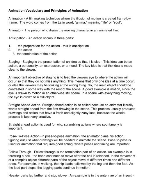 Animation Vocabulary and Principles Animation Vocabulary and Principles