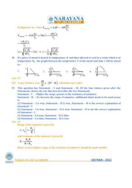 NARAYANA IIT ACADEMY JEE MAIN â 2013 - Narayana Group