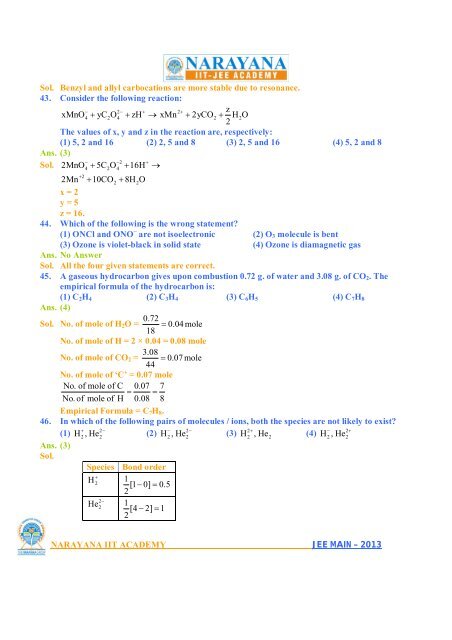 NARAYANA IIT ACADEMY JEE MAIN â 2013 - Narayana Group