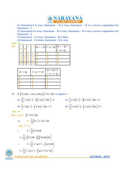 NARAYANA IIT ACADEMY JEE MAIN â 2013 - Narayana Group