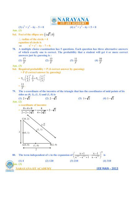 NARAYANA IIT ACADEMY JEE MAIN â 2013 - Narayana Group