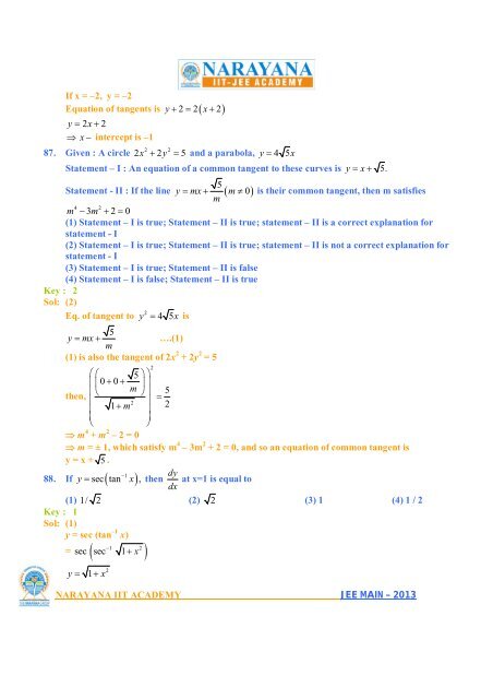 NARAYANA IIT ACADEMY JEE MAIN â 2013 - Narayana Group