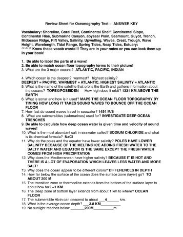 OCEAN TEST REVIEW SHEET ANSWER KEY