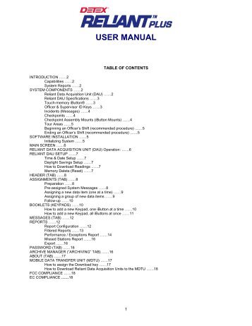 Reliant PLUS User Manual - Detex Corporation