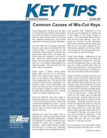Miscut keys - key tips - LV Sales Inc