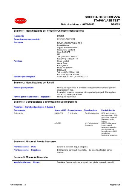 9607 STAPHYLASE TEST (Italian (IT)) MSDS - OXOID (RML_BAS)