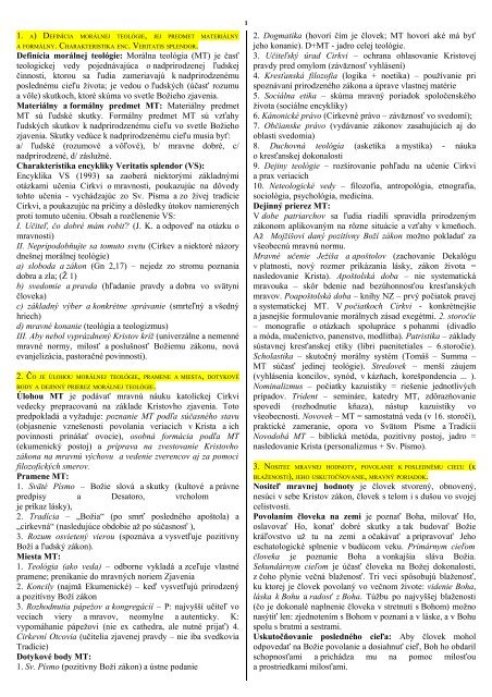 1. a) definÃ­cia morÃ¡lnej teolÃ³gie, jej predmet ... - teologia.iskra.sk