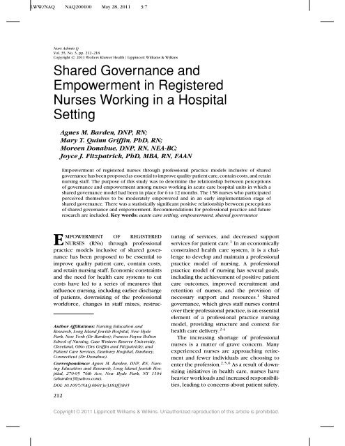 Shared Governance and Empowerment in Registered Nurses ...