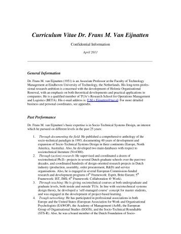 Curriculum Vitae Dr. Frans M. Van Eijnatten - Chaosforum