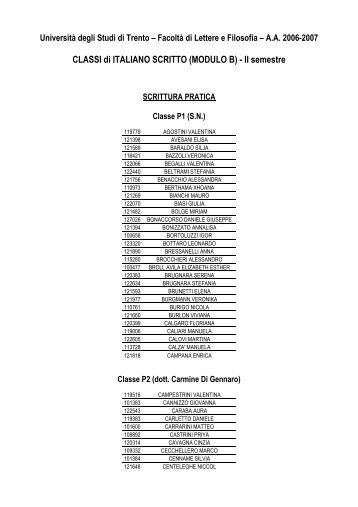 Classi di Italiano scritto Modulo B II semestre ... - Lettere e Filosofia