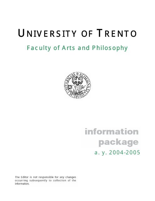 UNIVERSITY OF TRENTO - Lettere e Filosofia