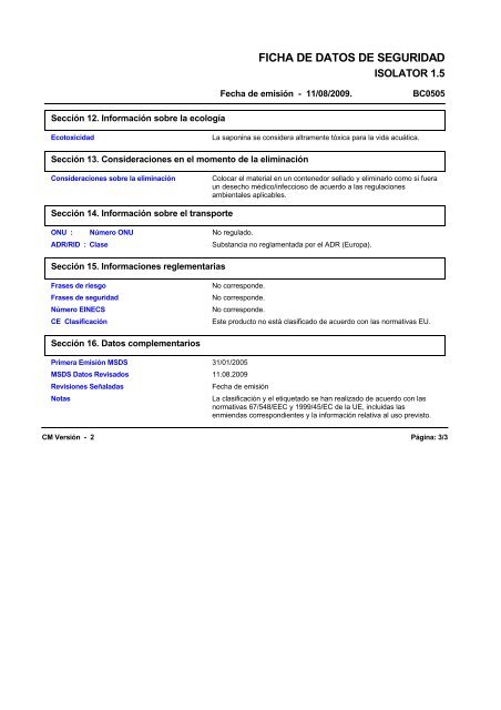 7779 ISOLATOR 1.5 (Spanish (ES)) MSDS - OXOID (BASINGSTOKE)