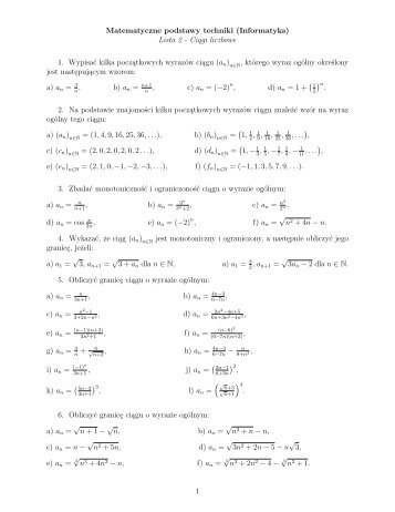 Matematyczne podstawy techniki (Informatyka) Lista 2 - CiÄgi ...