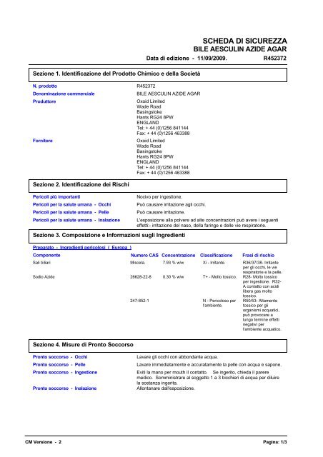 5743 BILE AESCULIN AZIDE AGAR (Italian (IT)) MSDS - OXOID ...