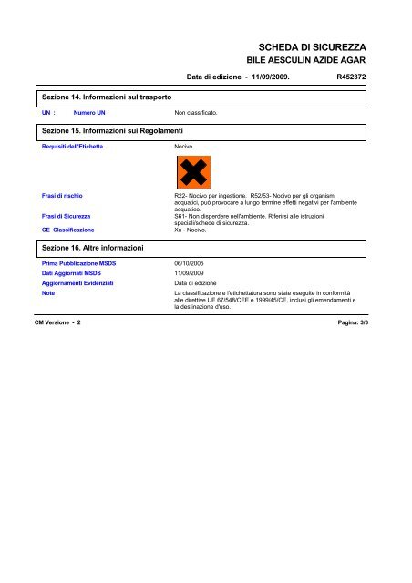 5743 BILE AESCULIN AZIDE AGAR (Italian (IT)) MSDS - OXOID ...