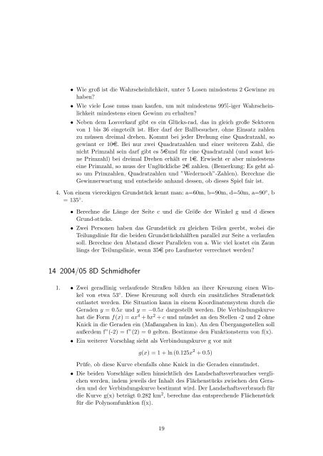 Mathematik Maturaaufgaben BRG Viktring zwischen 2001 und 2008