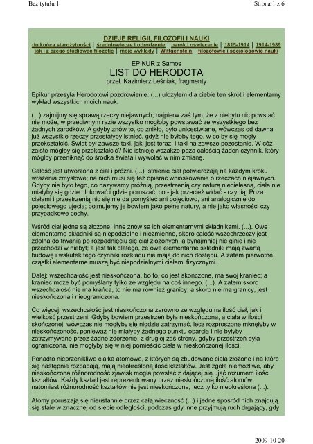 EPIKUR z Samos LIST DO HERODOTA - Kultura Antyczna