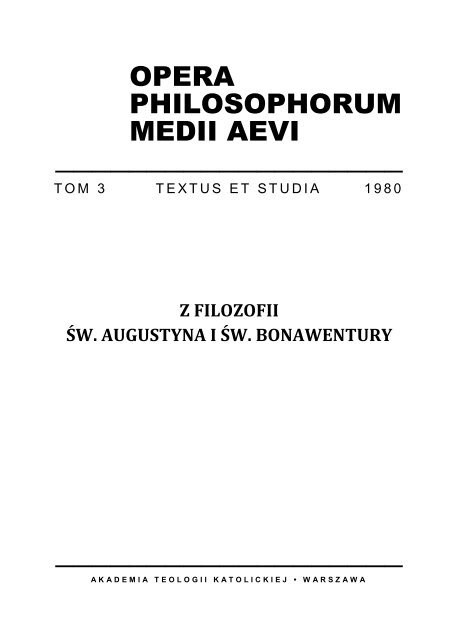 OPERA PHILOSOPHORUM MEDII AEVI - katedra.uksw.edu.pl