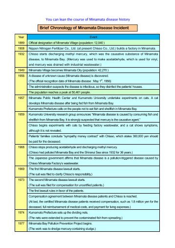 Brief Chronology of Minamata Disease Incident