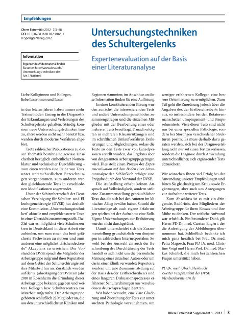 Untersuchungstechniken des Schultergelenks - DVSE