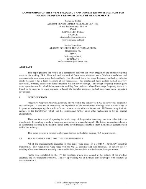 A Comparison Of The Swept Frequency And Impulse Response ...