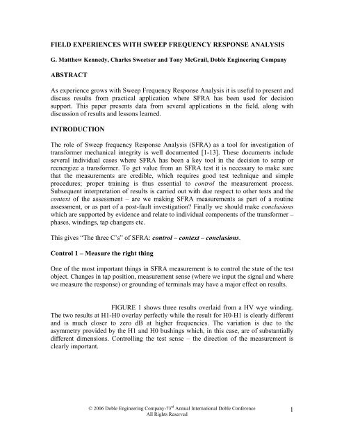 Field Experiences With Sweep Frequency Response Analysis