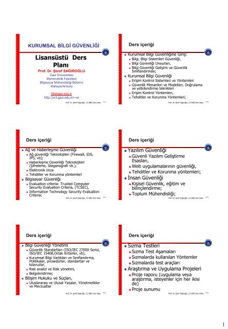 LisansÃ¼stÃ¼ Ders PlanÄ± - Bilgisayar MÃ¼hendisliÄŸi BÃ¶lÃ¼mÃ¼ - Gazi ...