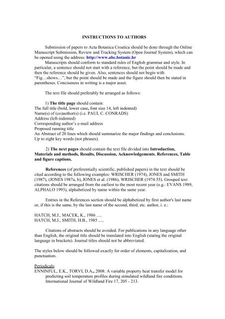 INSTRUCTIONS TO AUTHORS Submission Of Papers To Acta 