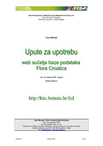 Toni NikoliÄ - hirc.botanic.hr, Department of Botany, Faculty of Science