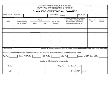 CLAIM FOR OVERTIME ALLOWANCE - intramop.nic.in