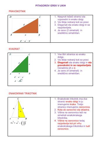 PITAGOROV IZREK V LIKIH PRAVOKOTNIK KVADRAT ...