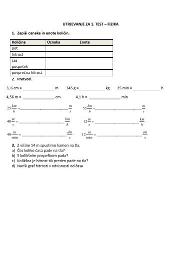 UTRJEVANJE ZA 1.test z rešitvami - MATEMATIKA - FIZIKA