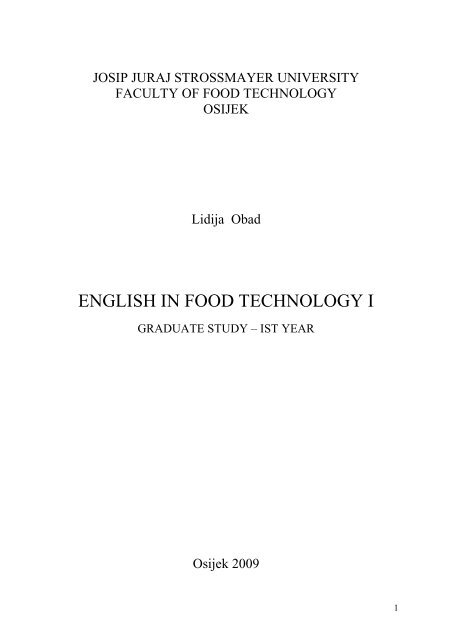 ENGLISH IN FOOD TECHNOLOGY I