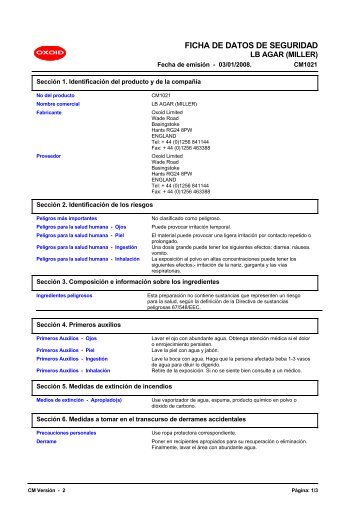 4907 LB AGAR (MILLER) (Spanish (ES)) MSDS - OXOID ...