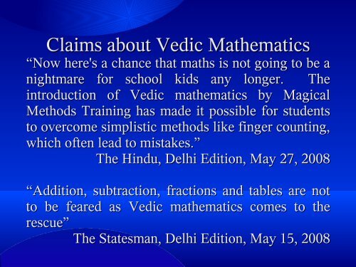 Vedic Mathematics - Department of Mathematics and Computer ...