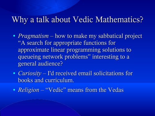 Vedic Mathematics - Department of Mathematics and Computer ...